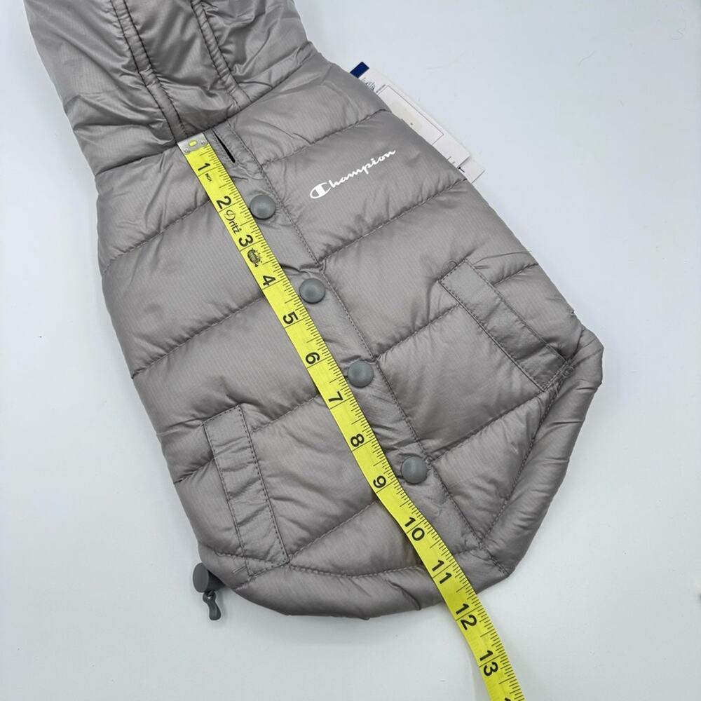 Champion Grey Hooded Puffer Jacket Vest Dog’s Size Small - Picture 2 of 10